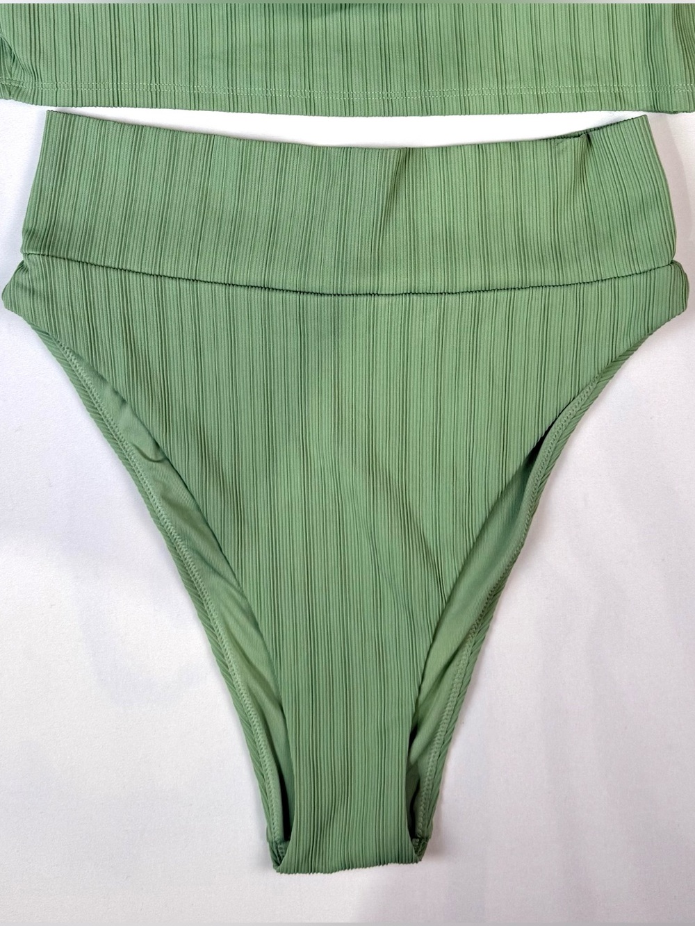 Aerie Ribbed Sage Green High Cut Cheeky Bikini Set Scoop Top Mixed Sizes M/L - Picture 4 of 12
